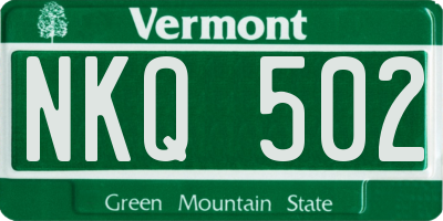 VT license plate NKQ502