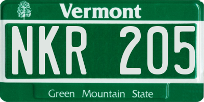 VT license plate NKR205