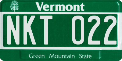 VT license plate NKT022