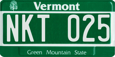 VT license plate NKT025