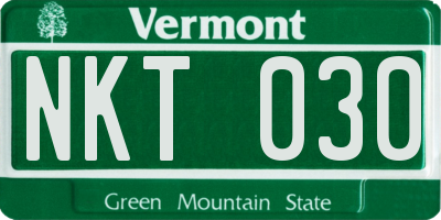 VT license plate NKT030