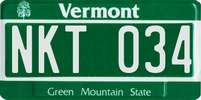 VT license plate NKT034