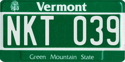 VT license plate NKT039