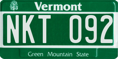 VT license plate NKT092