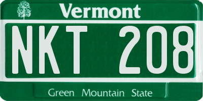 VT license plate NKT208