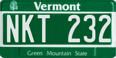VT license plate NKT232