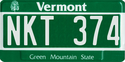 VT license plate NKT374