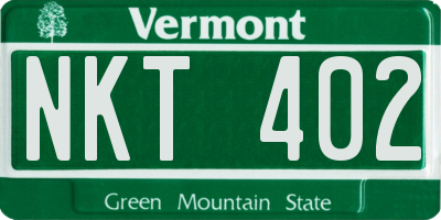 VT license plate NKT402