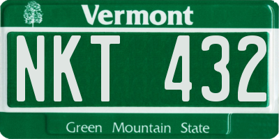 VT license plate NKT432