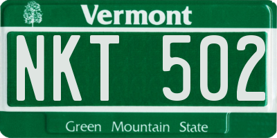 VT license plate NKT502