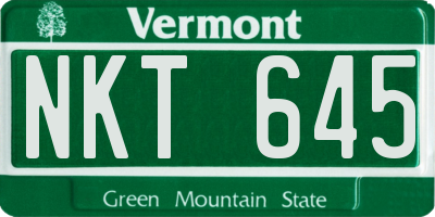 VT license plate NKT645