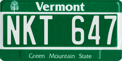 VT license plate NKT647