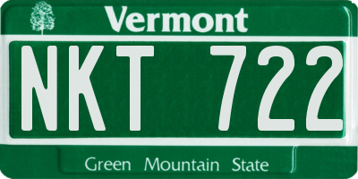 VT license plate NKT722
