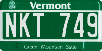 VT license plate NKT749