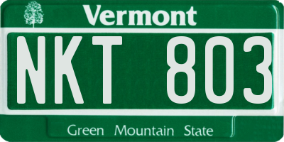 VT license plate NKT803