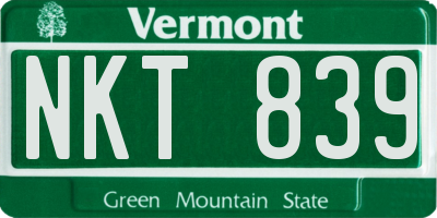 VT license plate NKT839