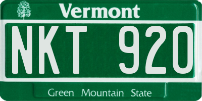 VT license plate NKT920