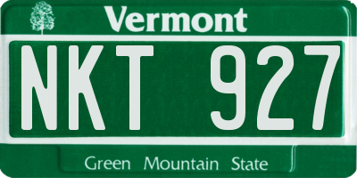 VT license plate NKT927