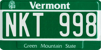 VT license plate NKT998