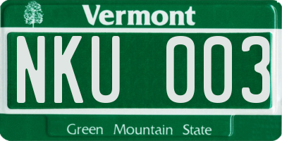 VT license plate NKU003