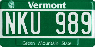 VT license plate NKU989