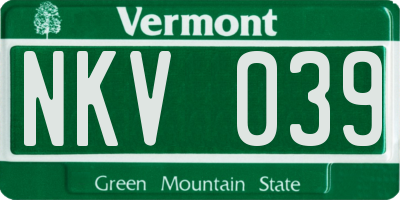 VT license plate NKV039
