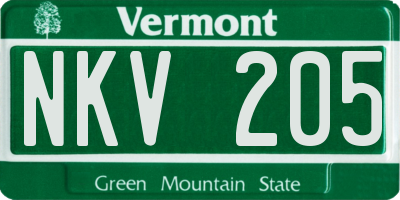VT license plate NKV205