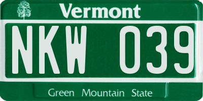 VT license plate NKW039