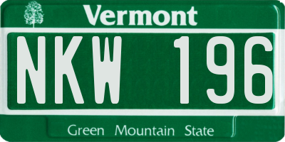VT license plate NKW196