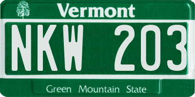 VT license plate NKW203