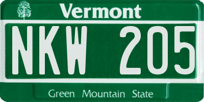 VT license plate NKW205