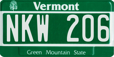 VT license plate NKW206