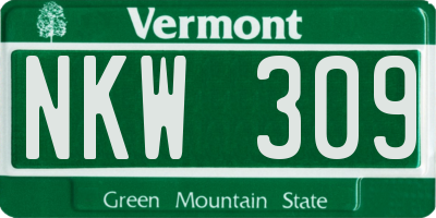 VT license plate NKW309