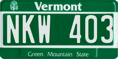 VT license plate NKW403