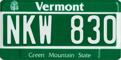 VT license plate NKW830