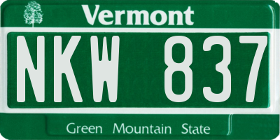 VT license plate NKW837
