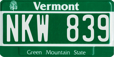 VT license plate NKW839
