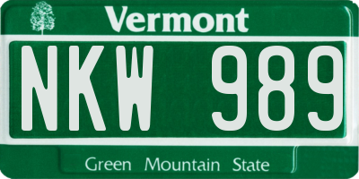 VT license plate NKW989