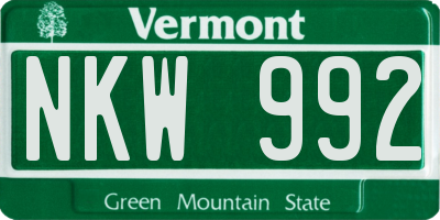 VT license plate NKW992