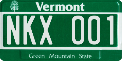 VT license plate NKX001