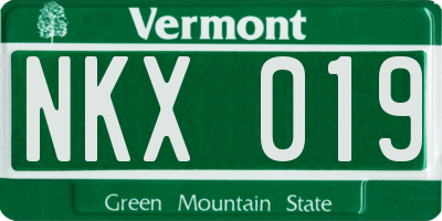 VT license plate NKX019