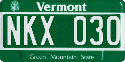 VT license plate NKX030