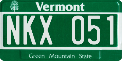 VT license plate NKX051