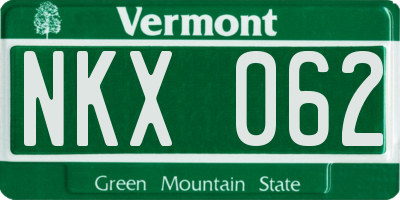 VT license plate NKX062