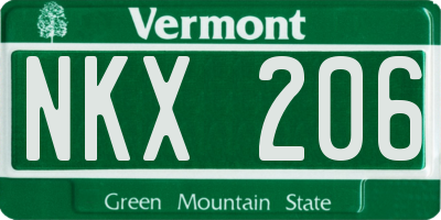 VT license plate NKX206