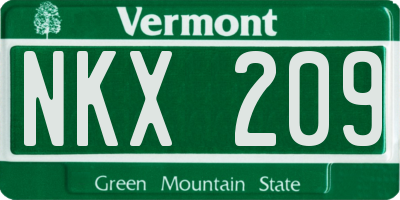VT license plate NKX209