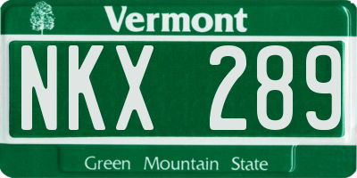 VT license plate NKX289