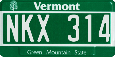 VT license plate NKX314