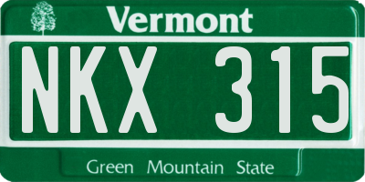 VT license plate NKX315