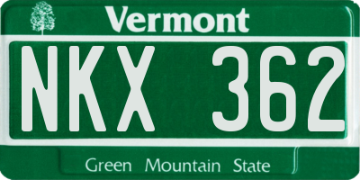 VT license plate NKX362